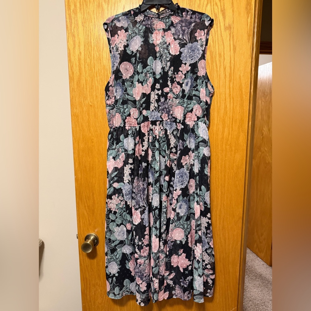 torrid Black Floral Sleeveless Dress with Pink & Blue Blooms